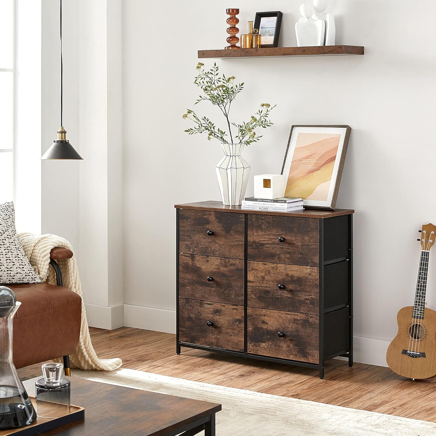 Komoda za spavaću sobu s 6 ladica, 30 x 80 x 71 cm, smeđa i crna | SONGMICS-vitahome.hr