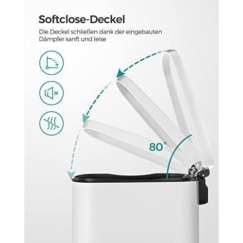 Konyhai pedálos kuka, 50L szemetes kuka, műanyag belső vödörrel, csukható fedéllel, puha záródással, szagálló és higiénikus, fehér-SONGMICS-Vita Home