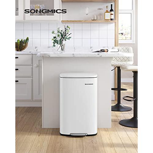 Konyhai pedálos kuka, 50L szemetes kuka, műanyag belső vödörrel, csukható fedéllel, puha záródással, szagálló és higiénikus, fehér-SONGMICS-Vita Home