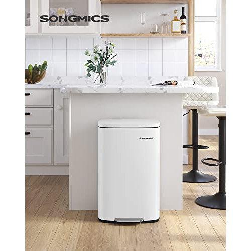 Konyhai pedálos kuka, 50L szemetes kuka, műanyag belső vödörrel, csukható fedéllel, puha záródással, szagálló és higiénikus, fehér-SONGMICS-Vita Home