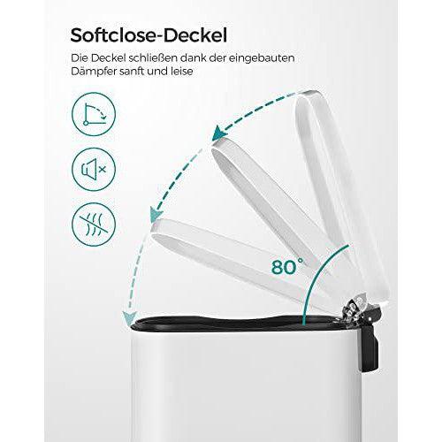 Konyhai pedálos kuka, 50L szemetes kuka, műanyag belső vödörrel, csukható fedéllel, puha záródással, szagálló és higiénikus, fehér-SONGMICS-Vita Home