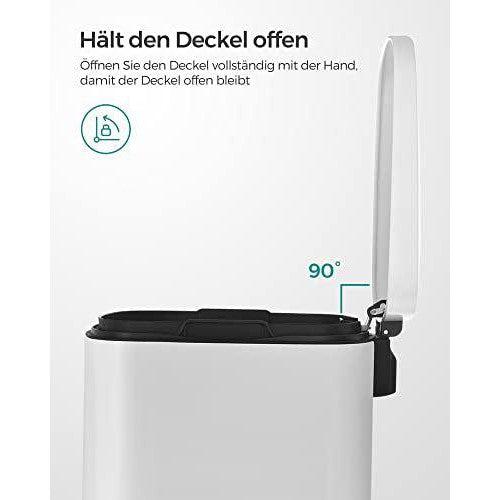 Konyhai pedálos kuka, 50L szemetes kuka, műanyag belső vödörrel, csukható fedéllel, puha záródással, szagálló és higiénikus, fehér-SONGMICS-Vita Home