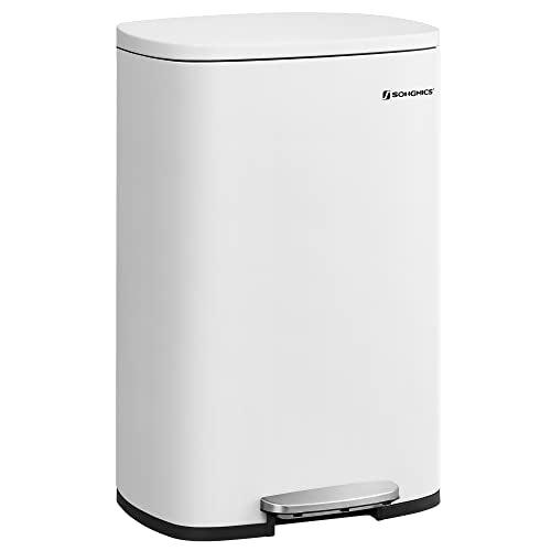 Konyhai pedálos kuka, 50L szemetes kuka, műanyag belső vödörrel, csukható fedéllel, puha záródással, szagálló és higiénikus, fehér-SONGMICS-Vita Home