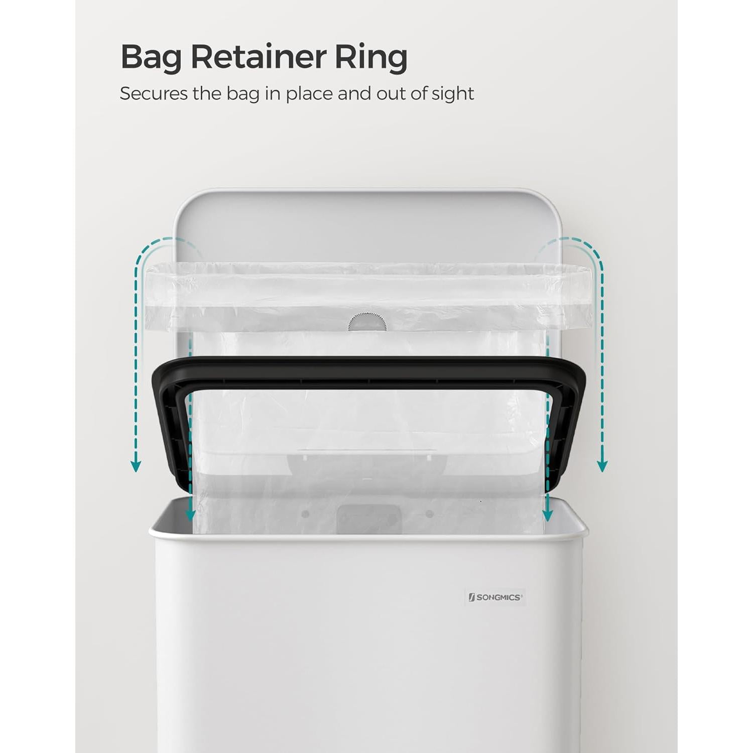 Konyhai Szemetes 40L, Nagy pedálos kuka 15 szemeteszsák mellékelve, Fehér-SONGMICS-Vita Home