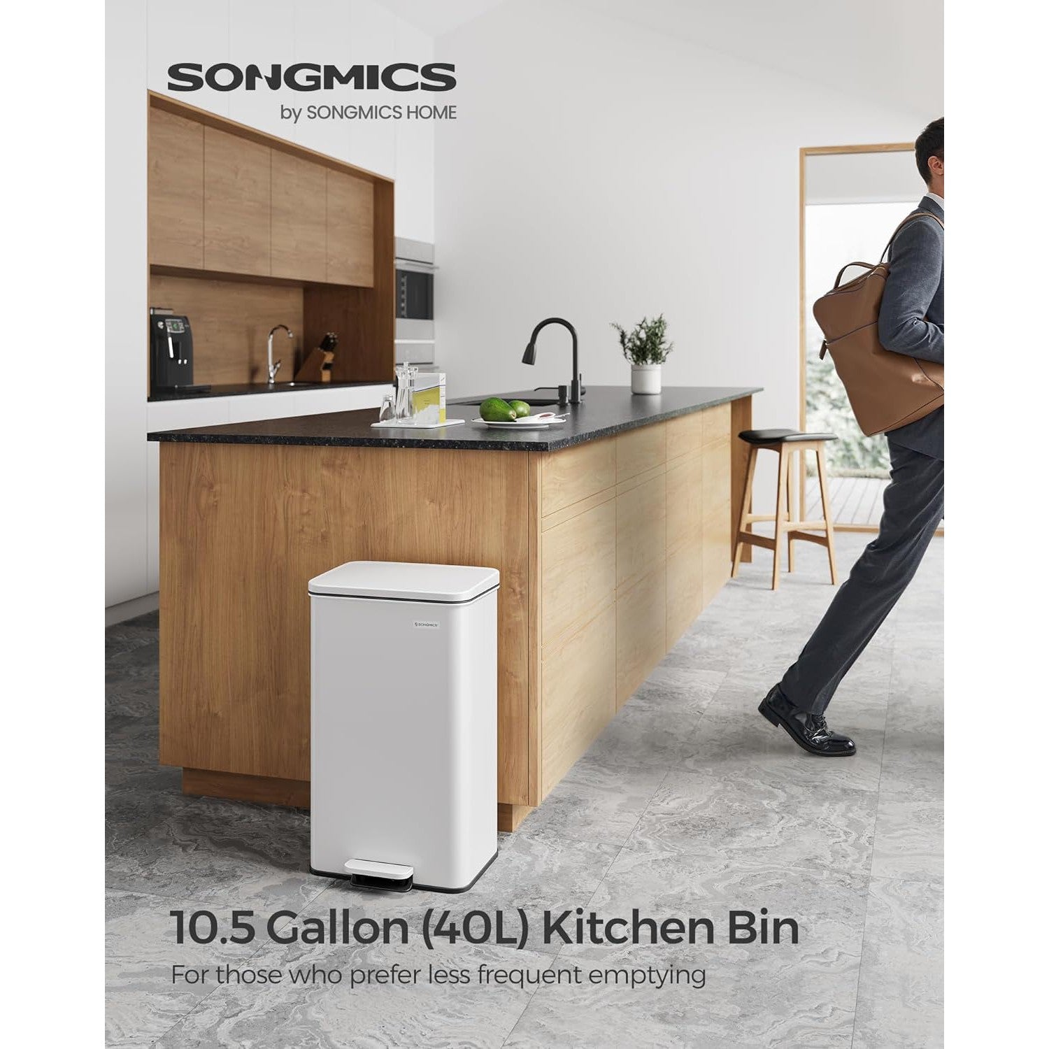 Konyhai Szemetes 40L, Nagy pedálos kuka 15 szemeteszsák mellékelve, Fehér-SONGMICS-Vita Home