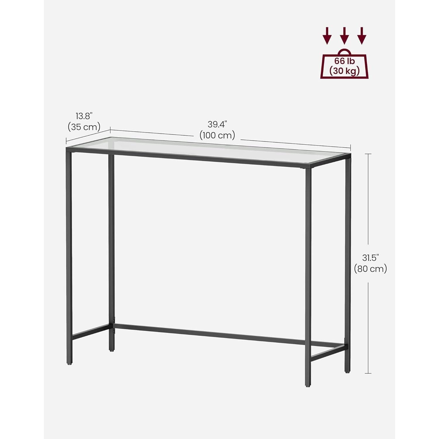 konzolni stol kaljeno staklo, podesive noge, 100 x 80 x 35 cm crno | Vasagle-vitahome.hr