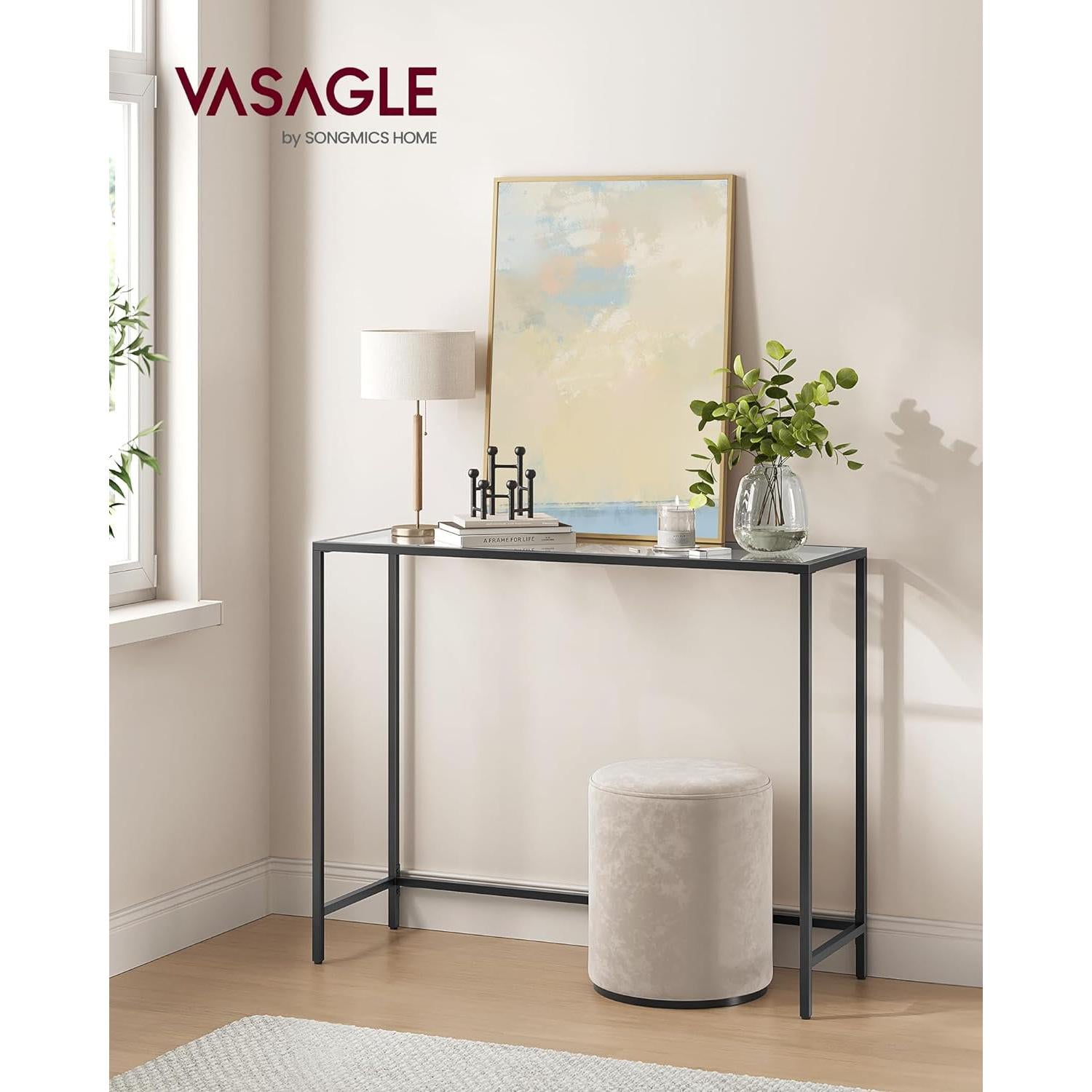 konzolni stol kaljeno staklo, podesive noge, 100 x 80 x 35 cm crno | Vasagle-vitahome.hr