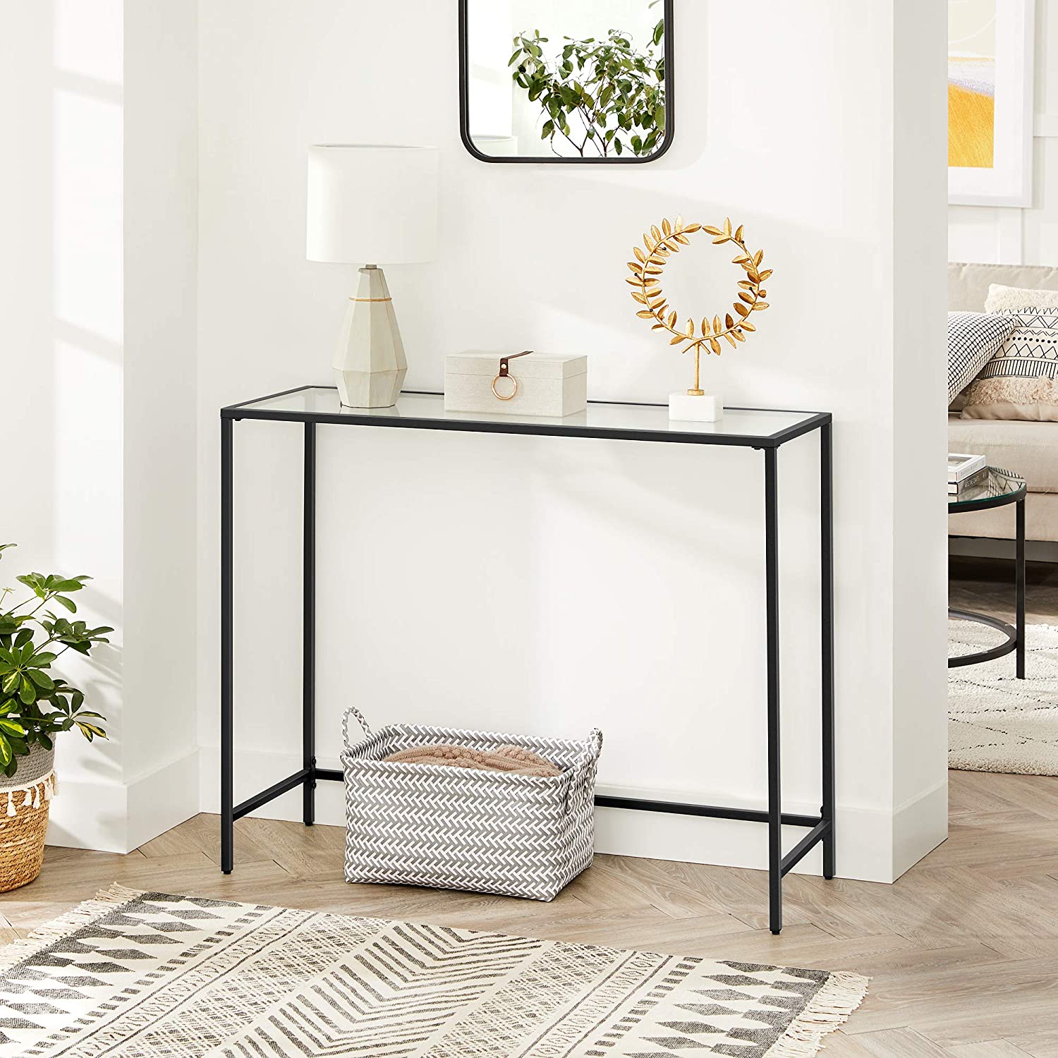 konzolni stol kaljeno staklo, podesive noge, 100 x 80 x 35 cm crno | Vasagle-vitahome.hr
