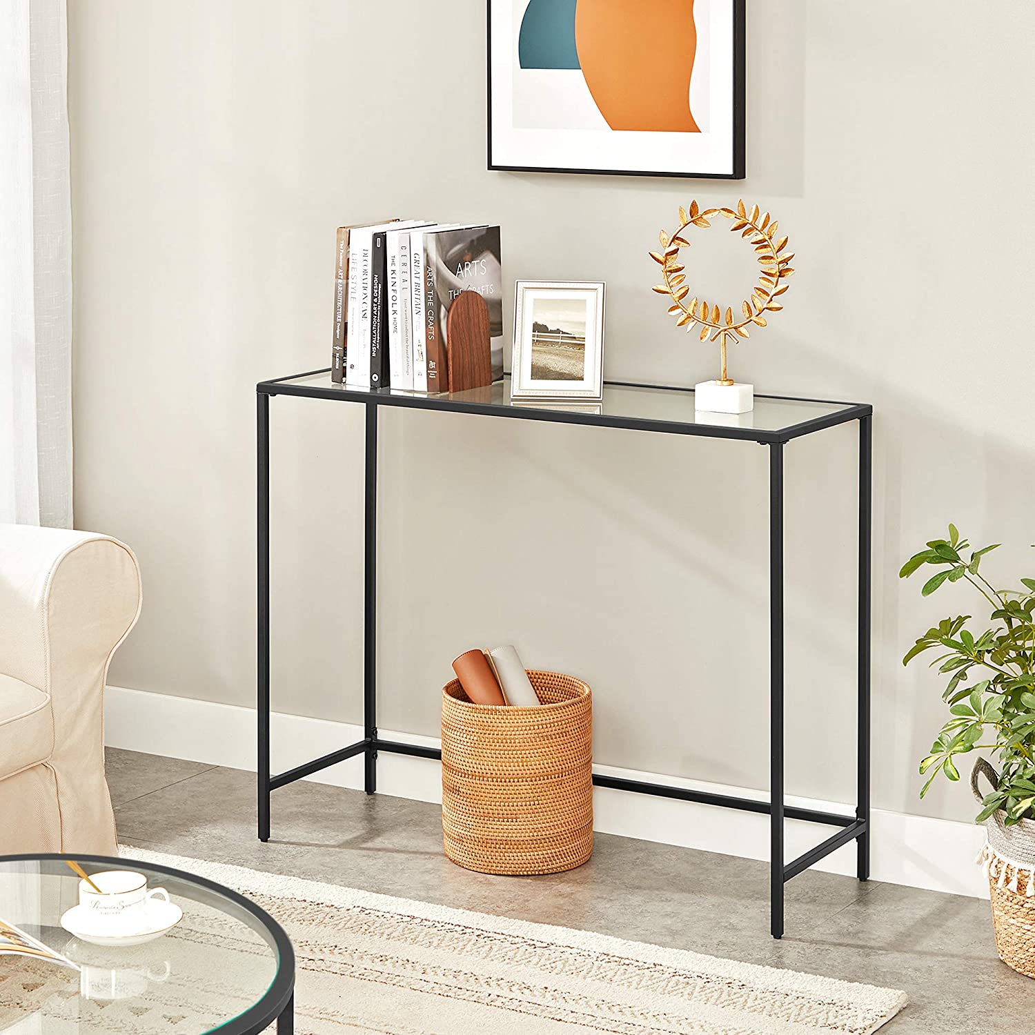 konzolni stol kaljeno staklo, podesive noge, 100 x 80 x 35 cm crno | Vasagle-vitahome.hr