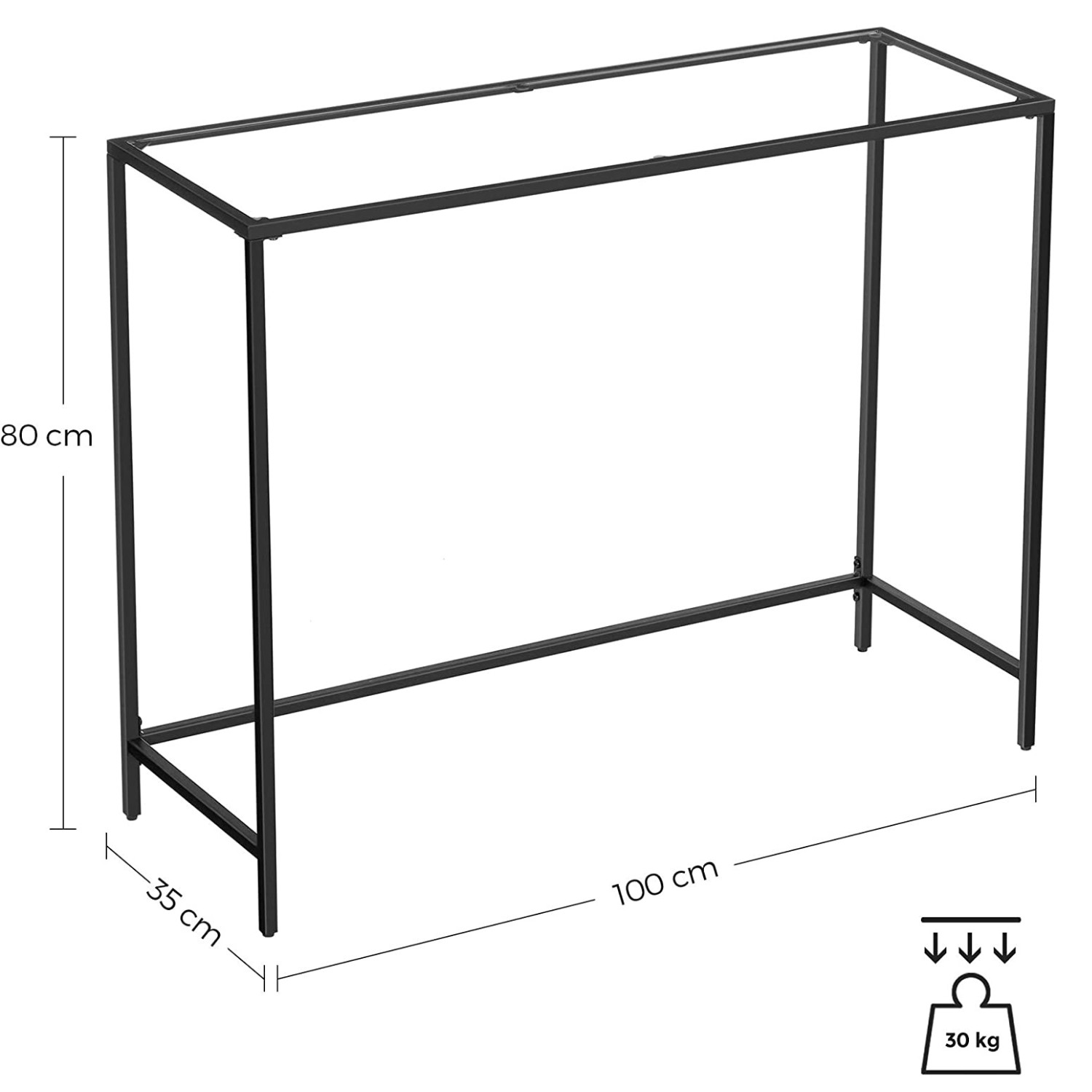 konzolni stol kaljeno staklo, podesive noge, 100 x 80 x 35 cm crno | Vasagle-vitahome.hr