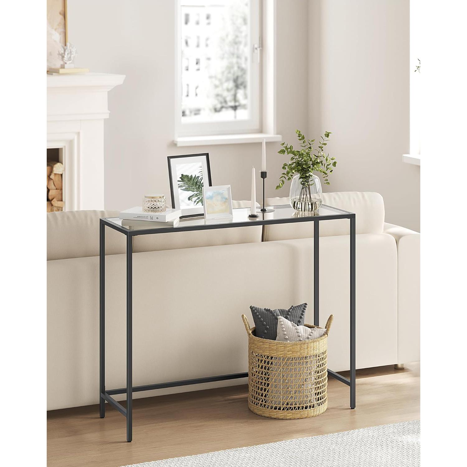 konzolni stol kaljeno staklo, podesive noge, 100 x 80 x 35 cm crno | Vasagle-vitahome.hr