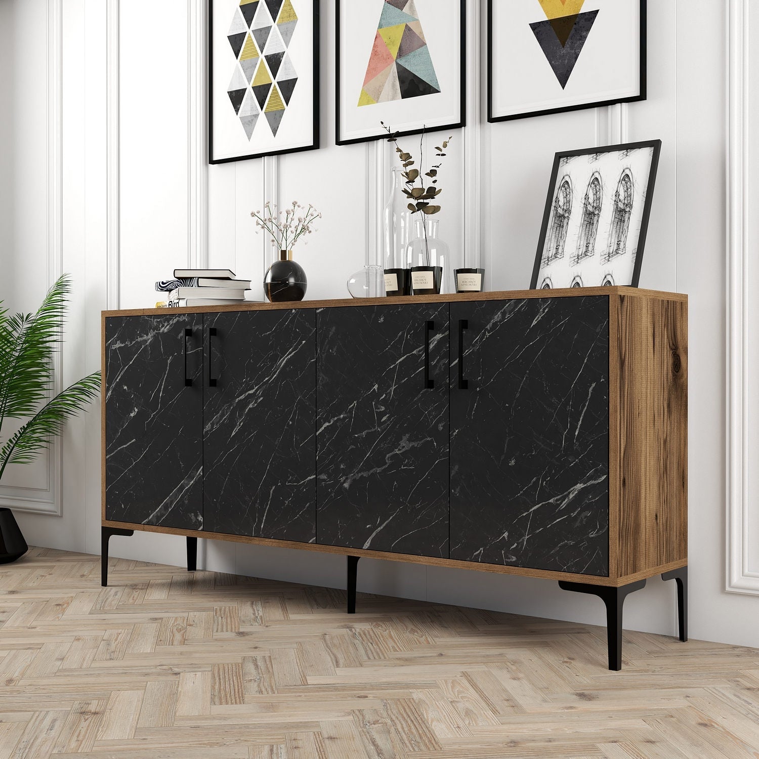 Konzolni stol Kiev 160 - Walnut, Black Marble | AG-vitahome.hr