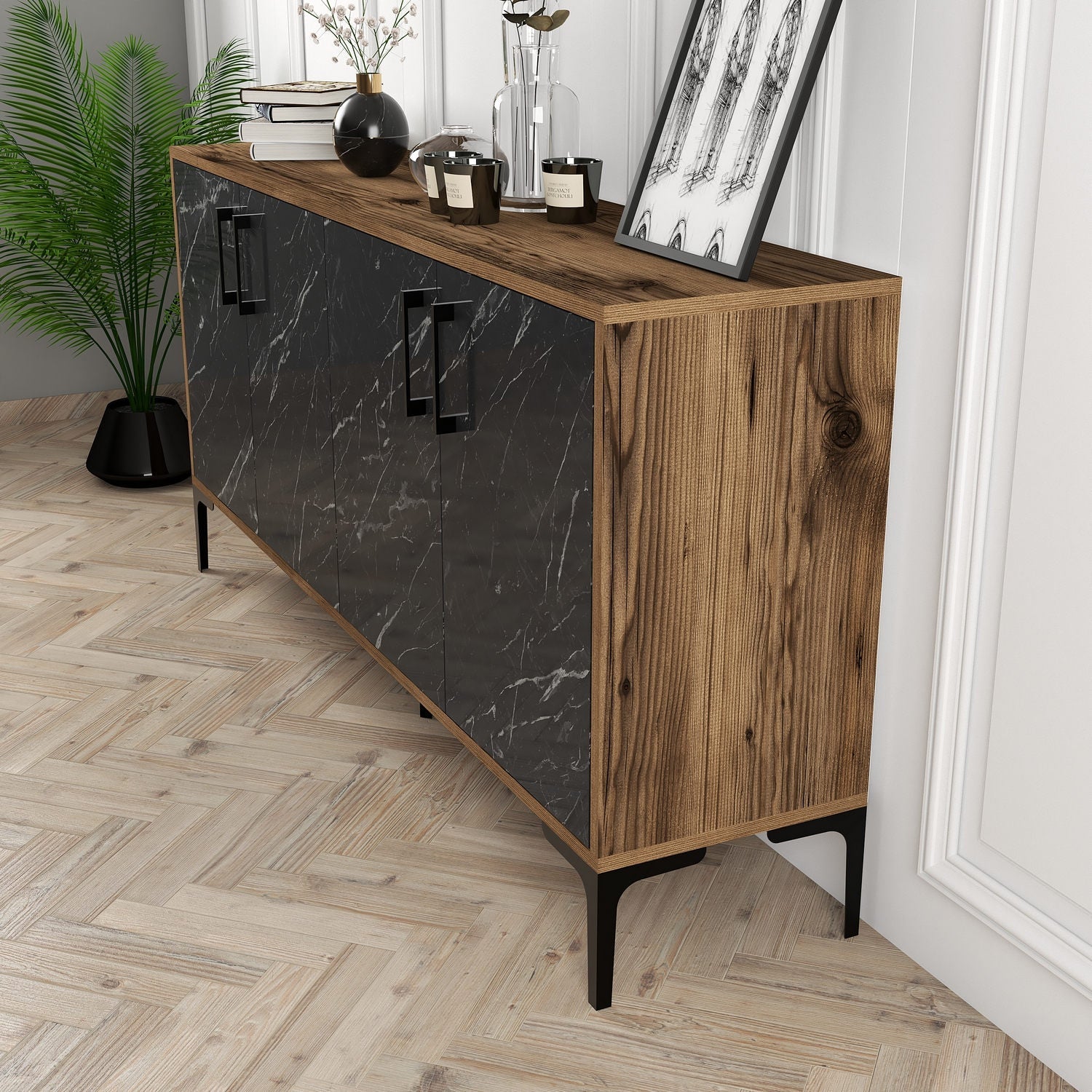 Konzolni stol Kiev 160 - Walnut, Black Marble | AG-vitahome.hr