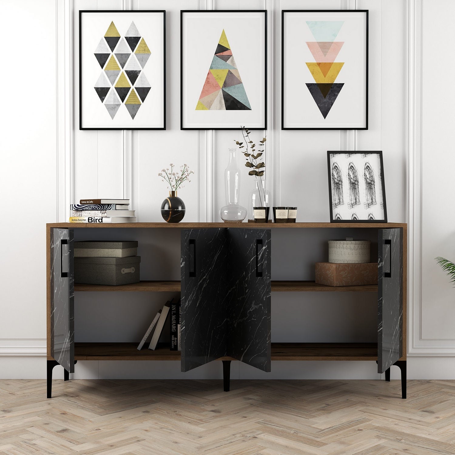 Konzolni stol Kiev 160 - Walnut, Black Marble | AG-vitahome.hr