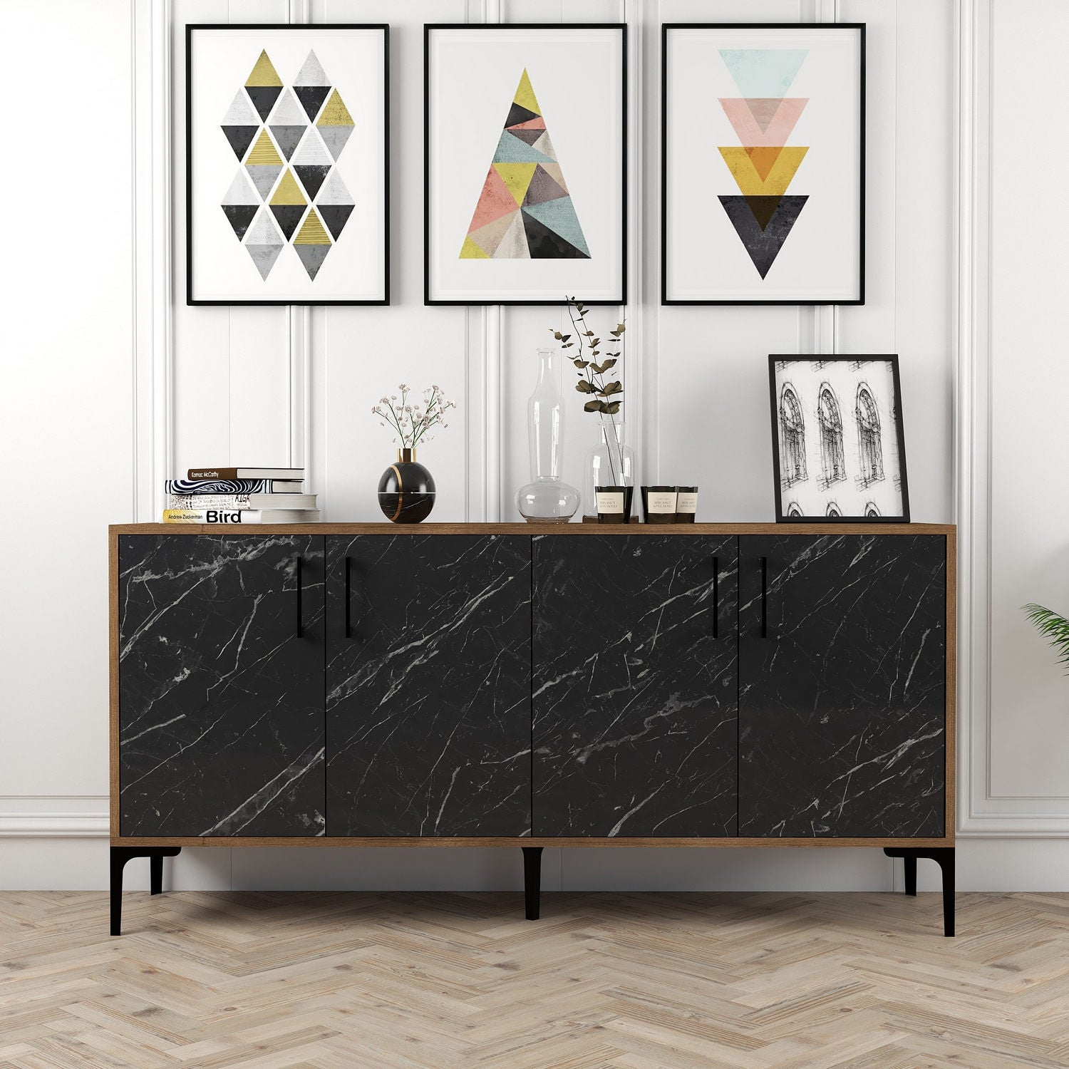 Konzolni stol Kiev 160 - Walnut, Black Marble | AG-vitahome.hr