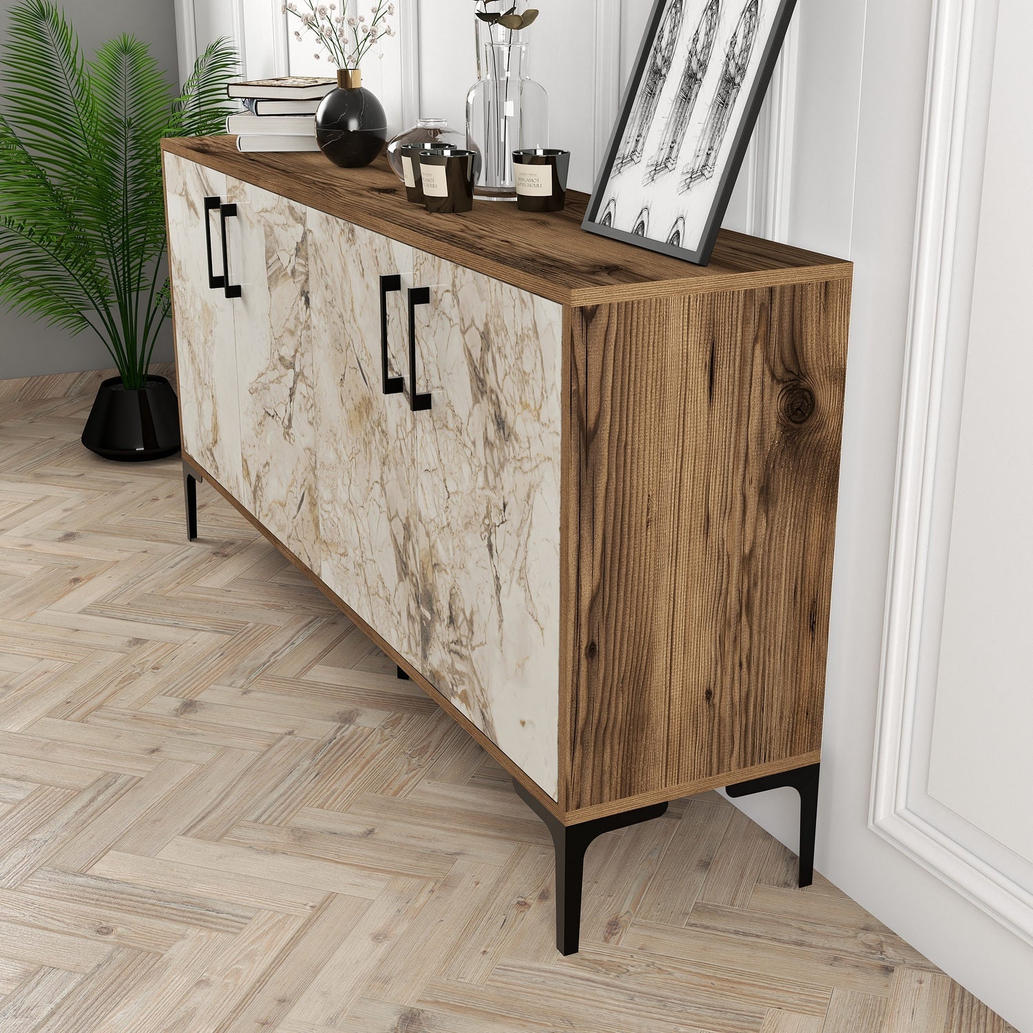 Konzolni stol Kiev 160 - Walnut, White Marble | AG-vitahome.hr