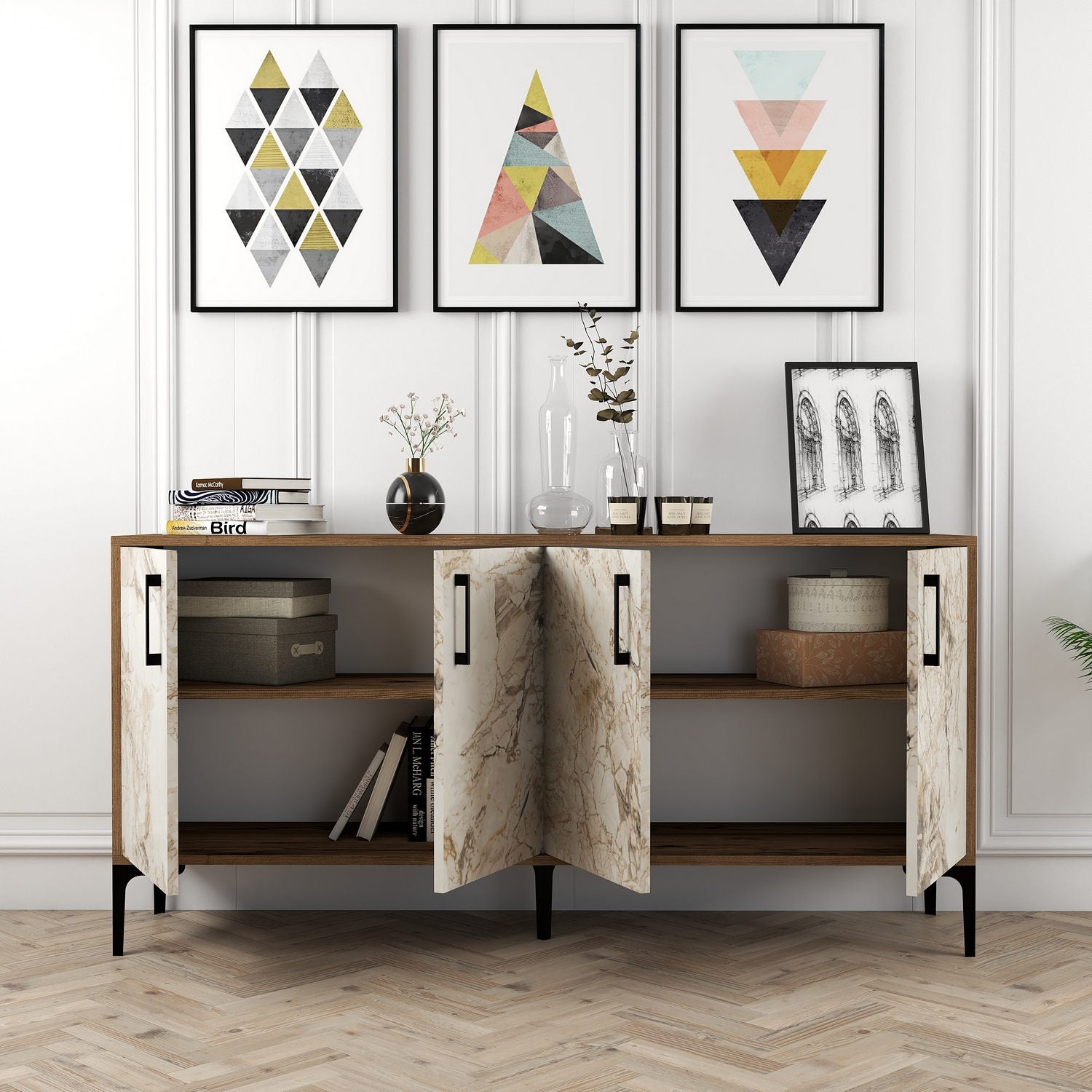 Konzolni stol Kiev 160 - Walnut, White Marble | AG-vitahome.hr