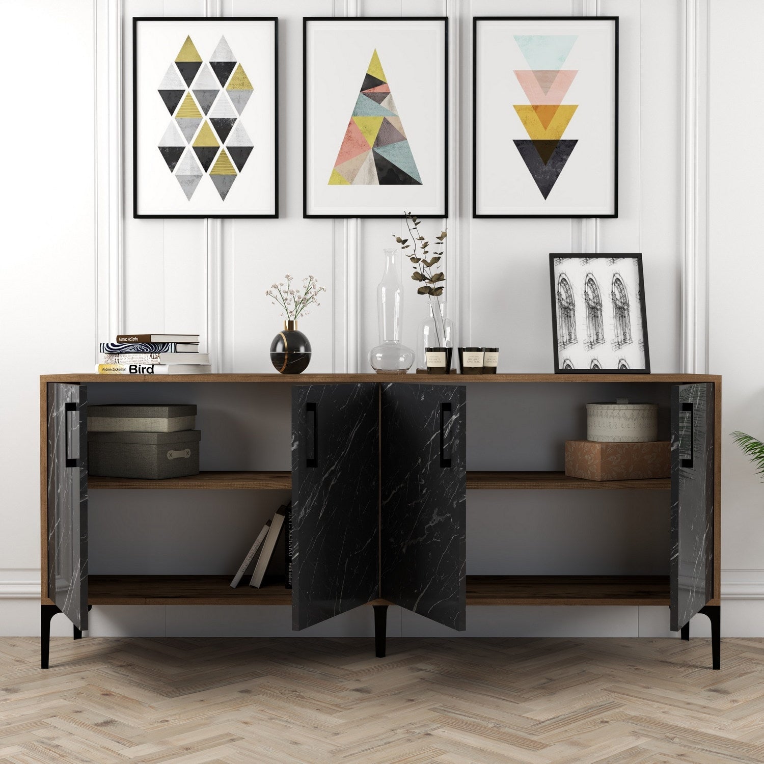 Konzolni stol Kiev - Walnut, Black Marble | AG-vitahome.hr