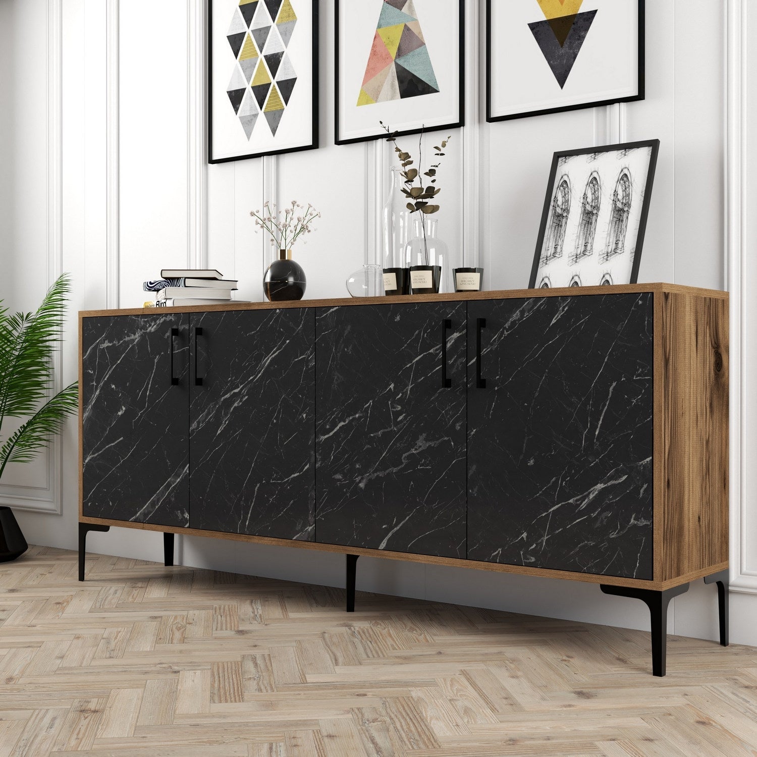 Konzolni stol Kiev - Walnut, Black Marble | AG-vitahome.hr