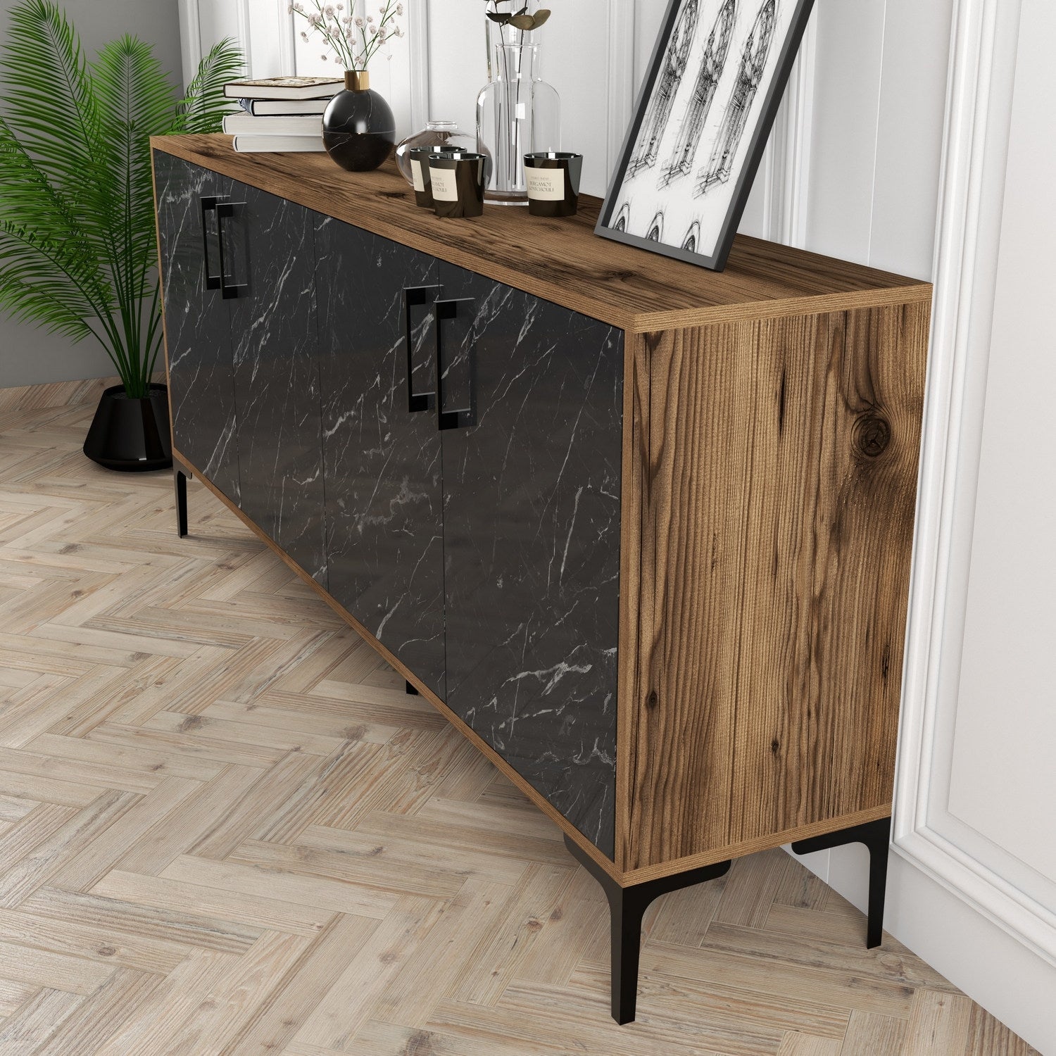 Konzolni stol Kiev - Walnut, Black Marble | AG-vitahome.hr