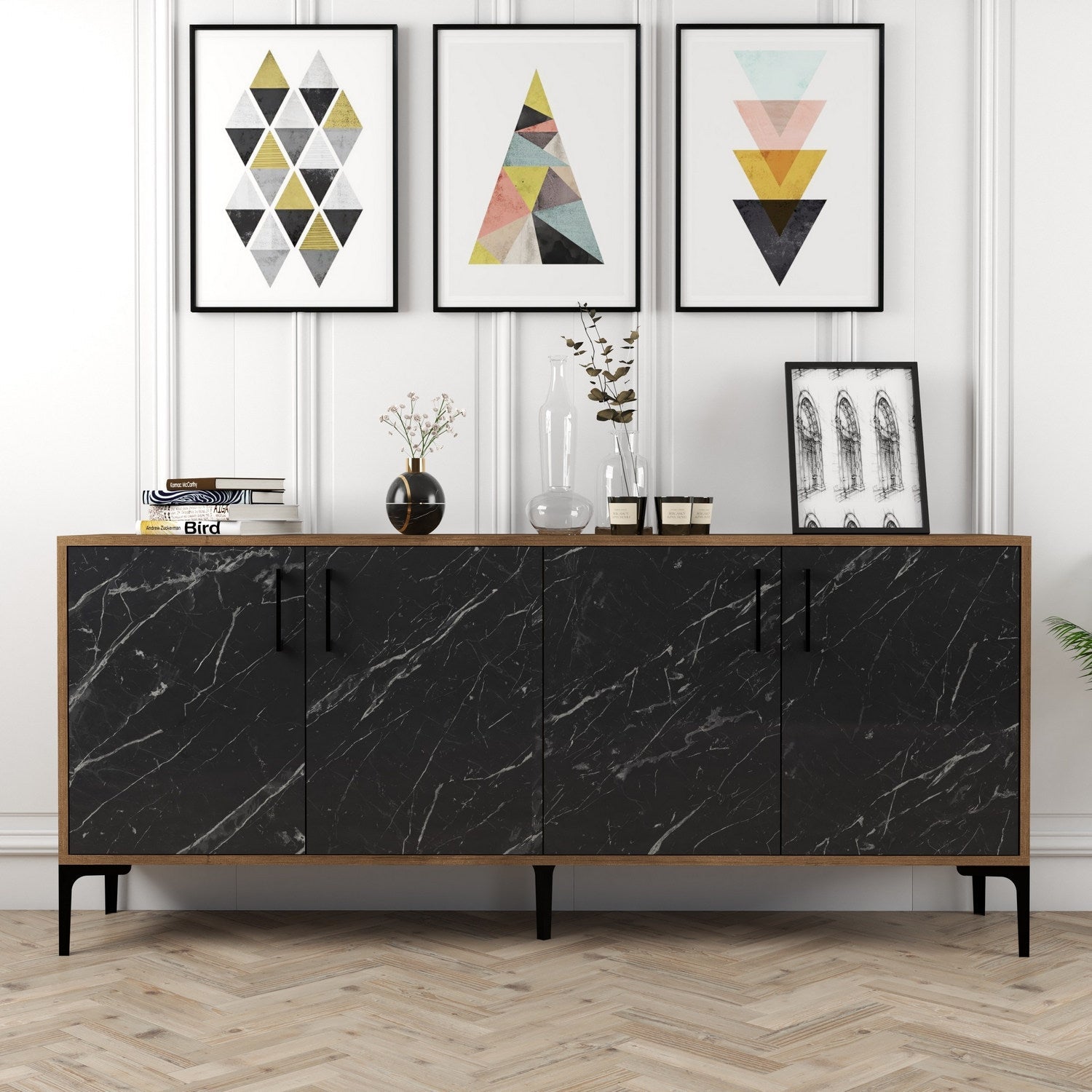 Konzolni stol Kiev - Walnut, Black Marble | AG-vitahome.hr