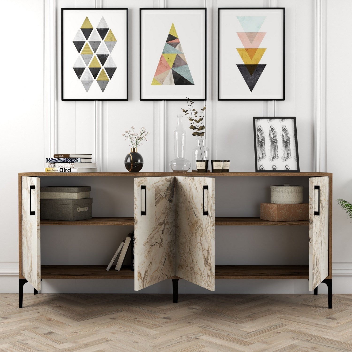 Konzolni stol Kiev - Walnut, White Marble | AG-vitahome.hr