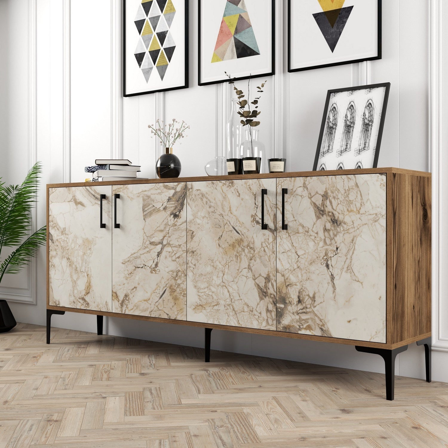 Konzolni stol Kiev - Walnut, White Marble | AG-vitahome.hr
