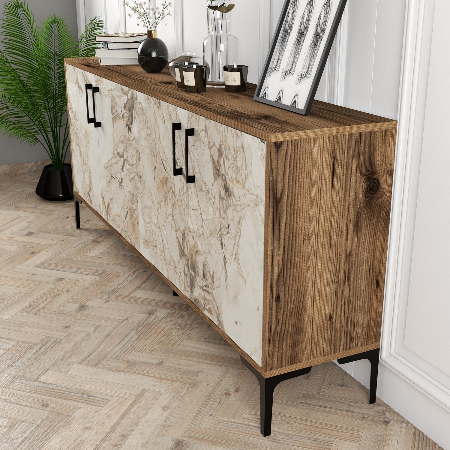 Konzolni stol Kiev - Walnut, White Marble | AG-vitahome.hr