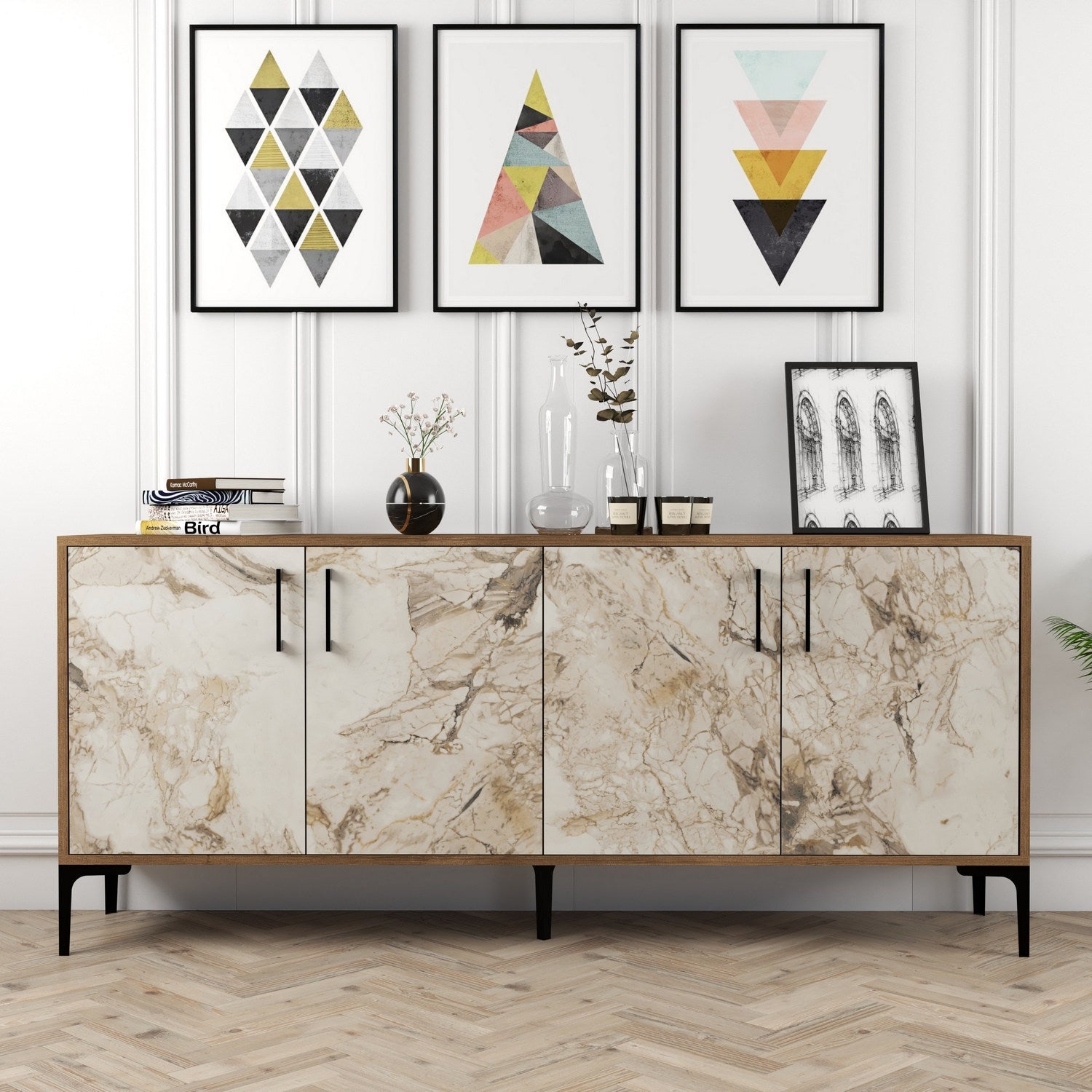 Konzolni stol Kiev - Walnut, White Marble | AG-vitahome.hr