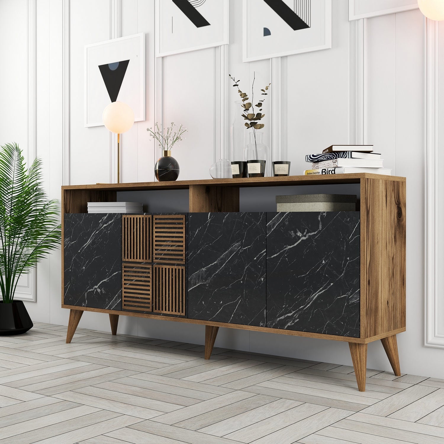 Konzolni stol Milan 160 - Walnut, Black Marble | AG-vitahome.hr