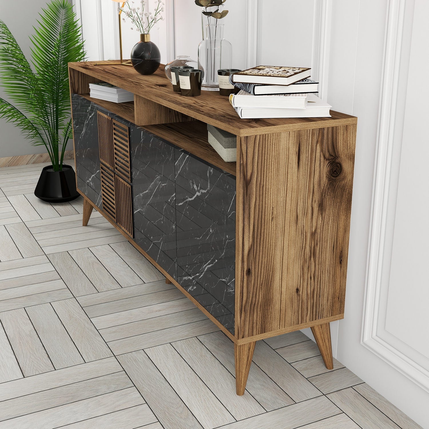 Konzolni stol Milan 160 - Walnut, Black Marble | AG-vitahome.hr