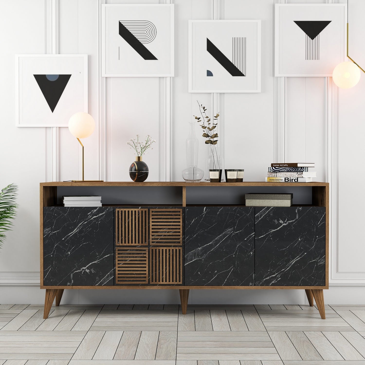 Konzolni stol Milan 160 - Walnut, Black Marble | AG-vitahome.hr
