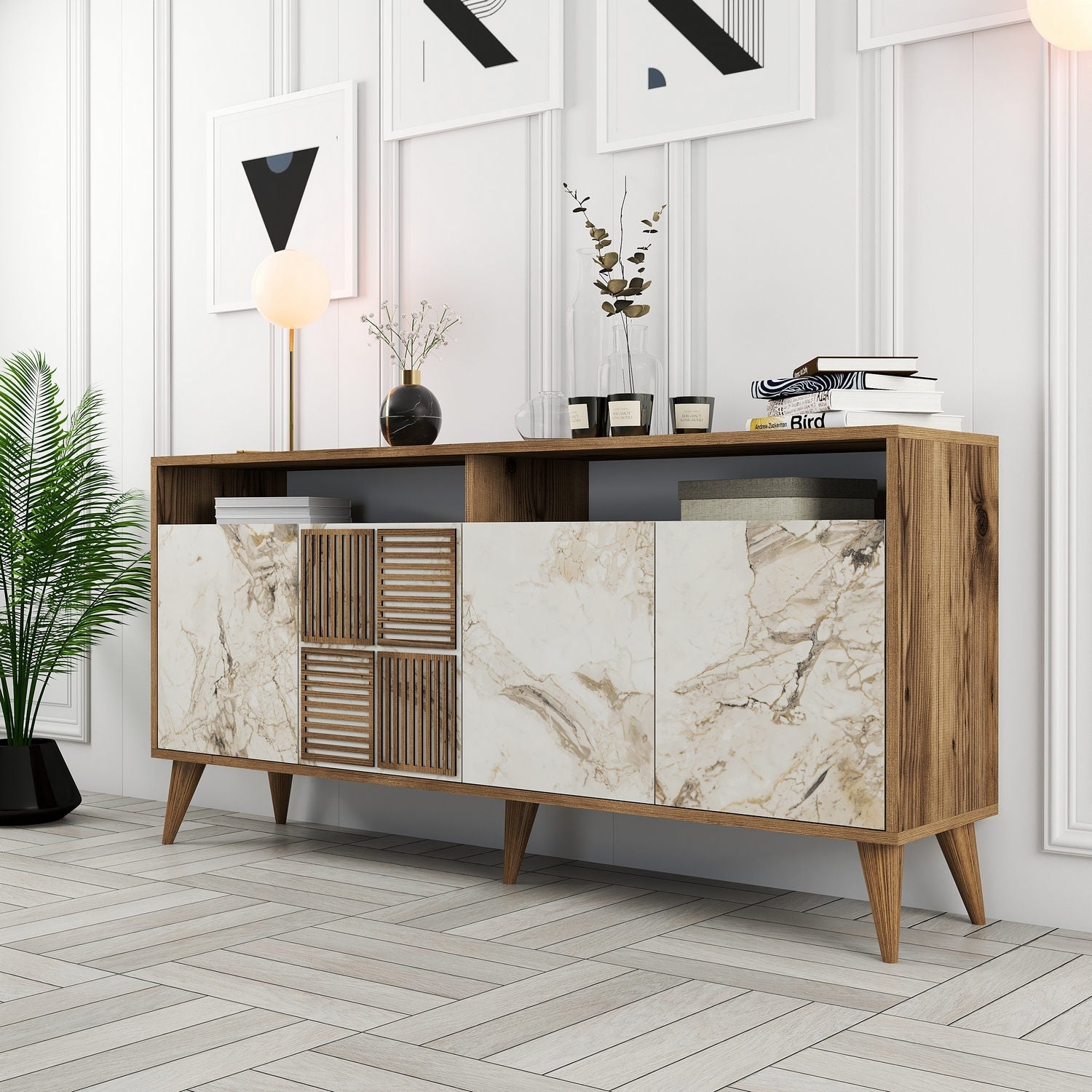 Konzolni stol Milan 160 - Walnut, White Marble | AG-vitahome.hr