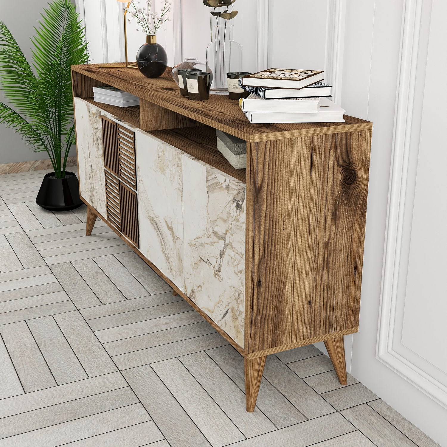Konzolni stol Milan 160 - Walnut, White Marble | AG-vitahome.hr