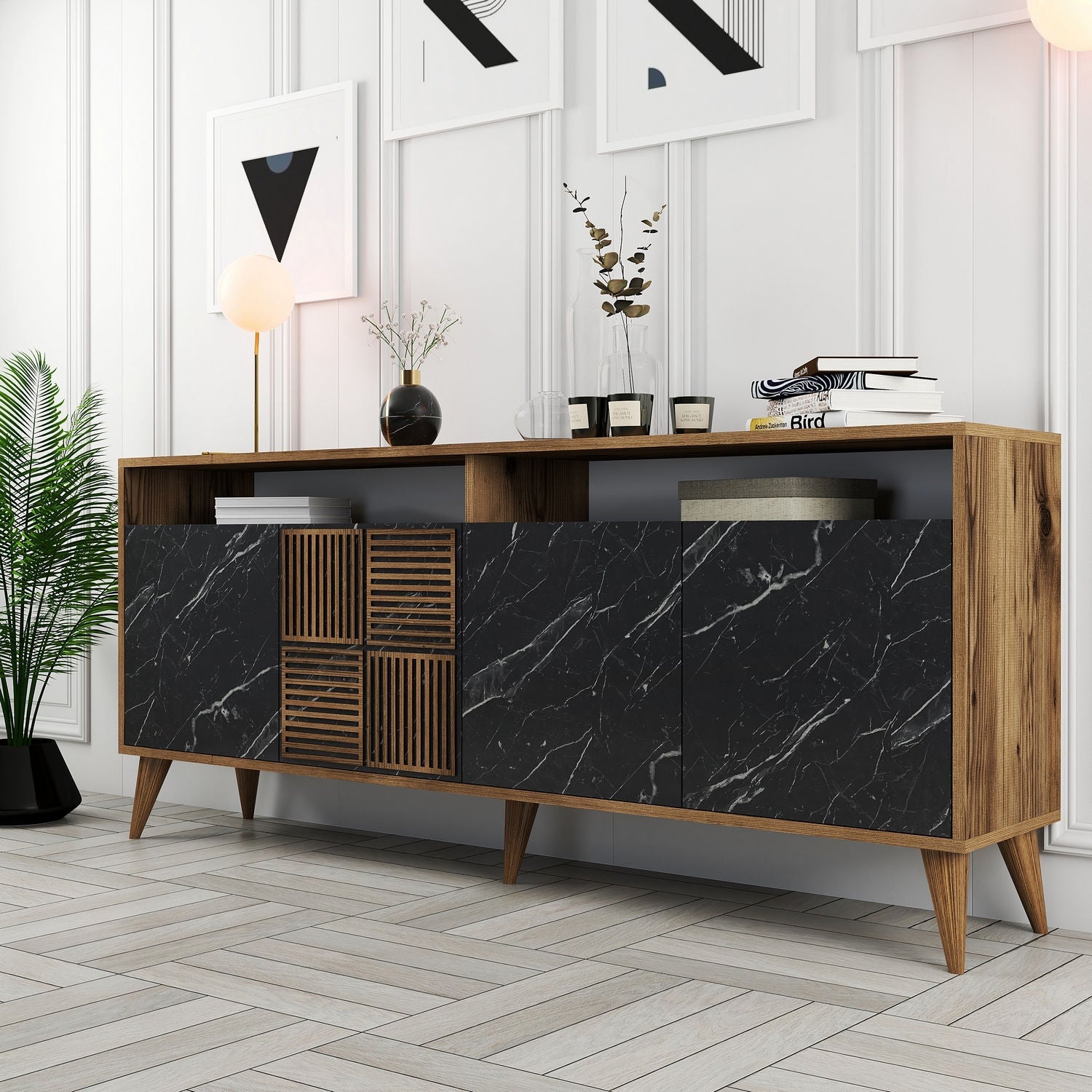 Konzolni stol Milan - Walnut, Black Marble | AG-vitahome.hr