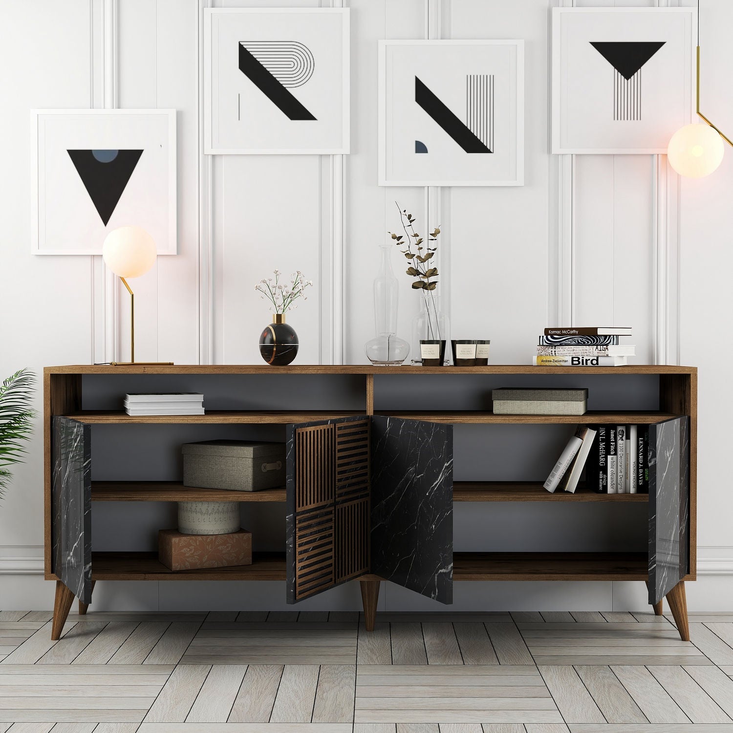 Konzolni stol Milan - Walnut, Black Marble | AG-vitahome.hr