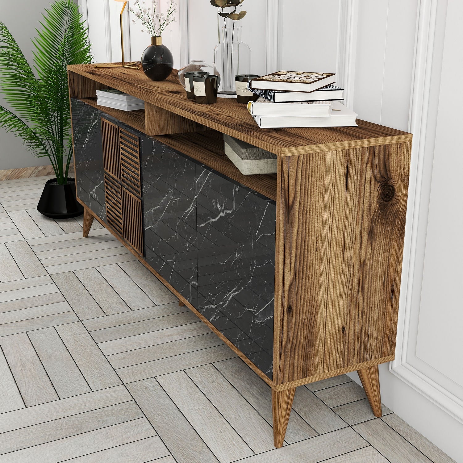 Konzolni stol Milan - Walnut, Black Marble | AG-vitahome.hr