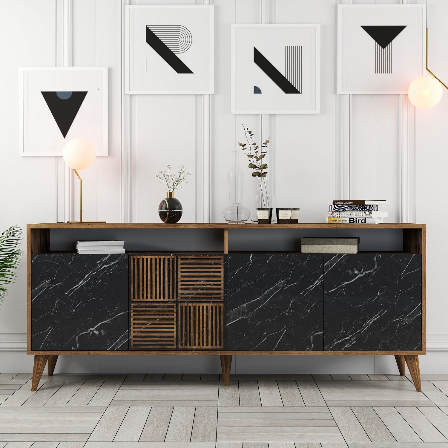 Konzolni stol Milan - Walnut, Black Marble | AG-vitahome.hr