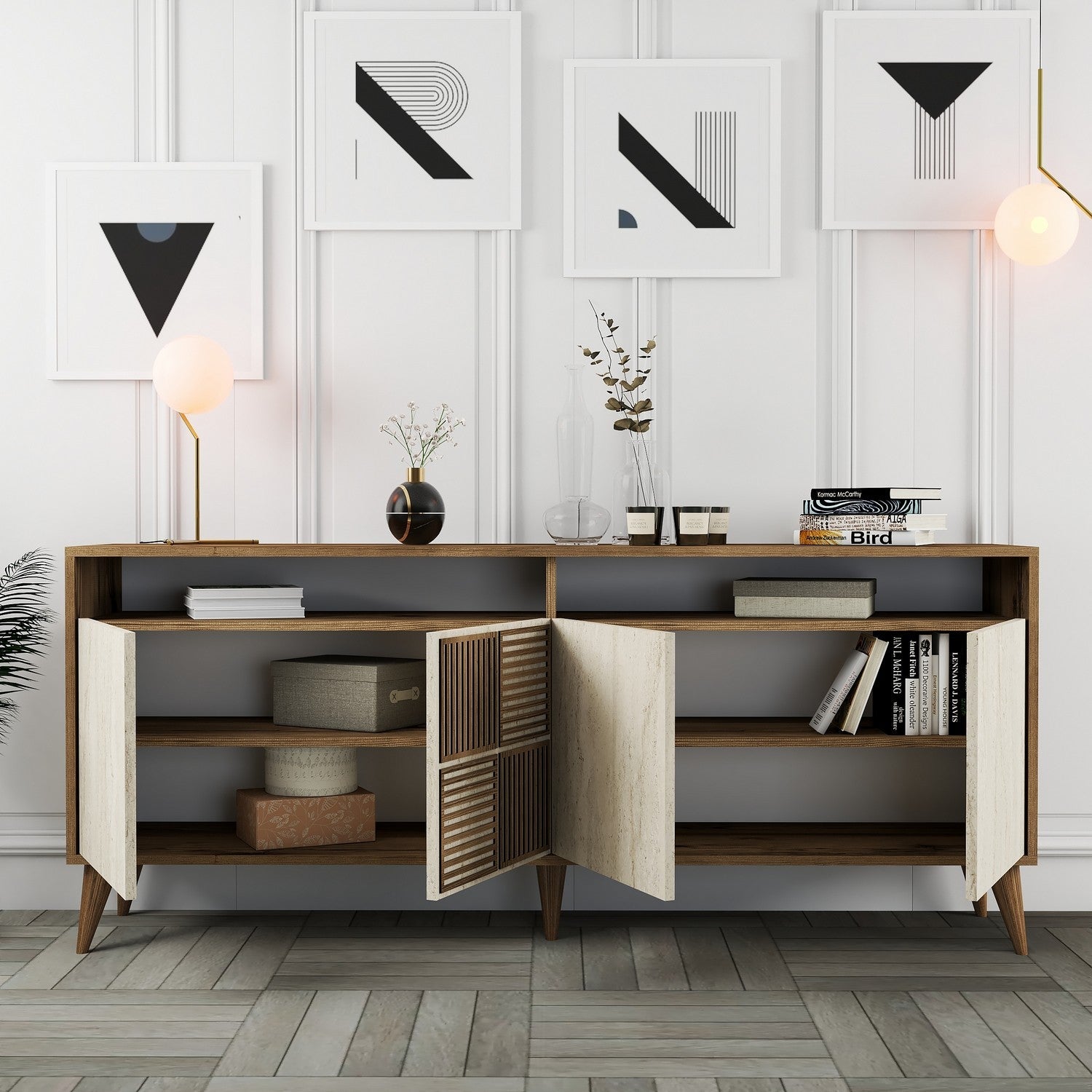 Konzolni stol Milan - Walnut, Travertine | AG-vitahome.hr