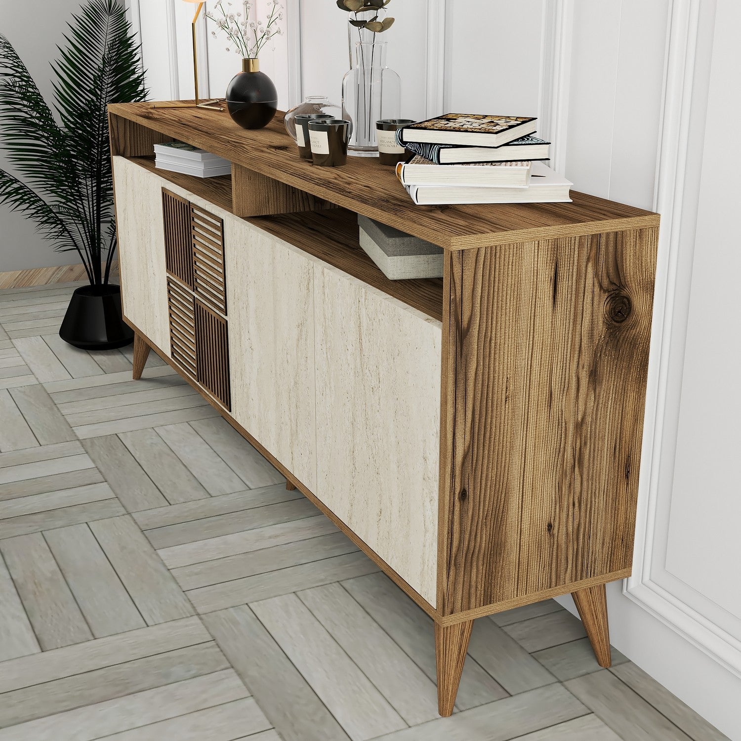 Konzolni stol Milan - Walnut, Travertine | AG-vitahome.hr