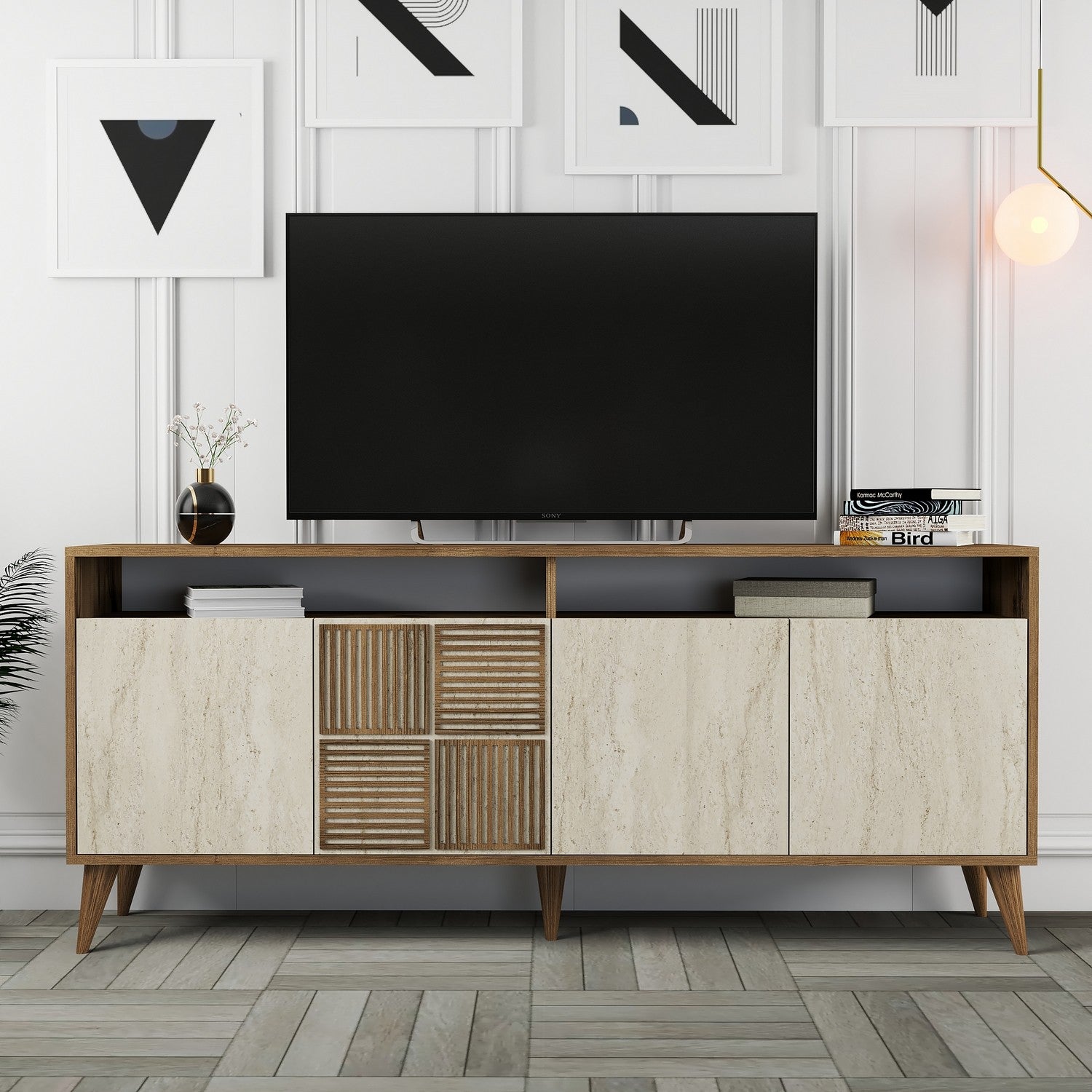 Konzolni stol Milan - Walnut, Travertine | AG-vitahome.hr