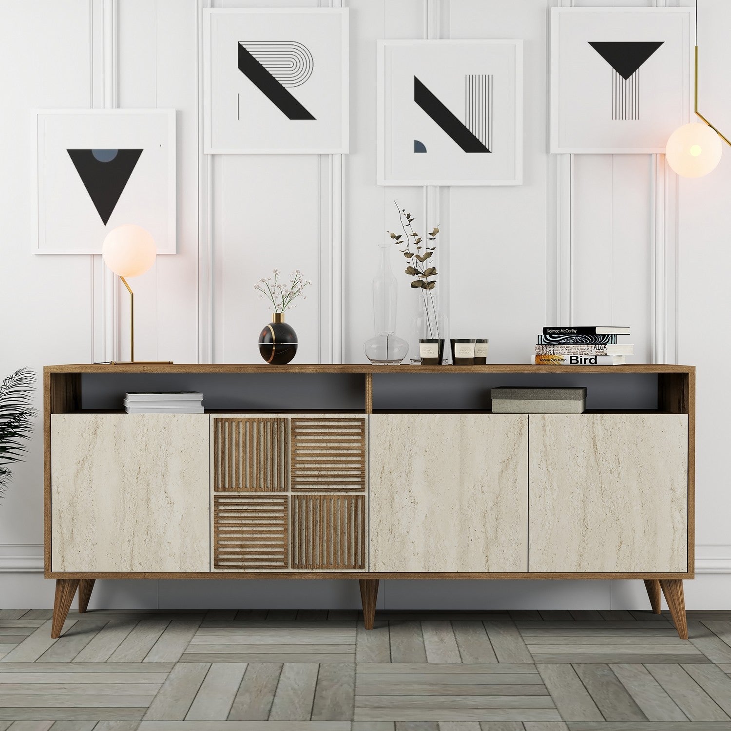 Konzolni stol Milan - Walnut, Travertine | AG-vitahome.hr