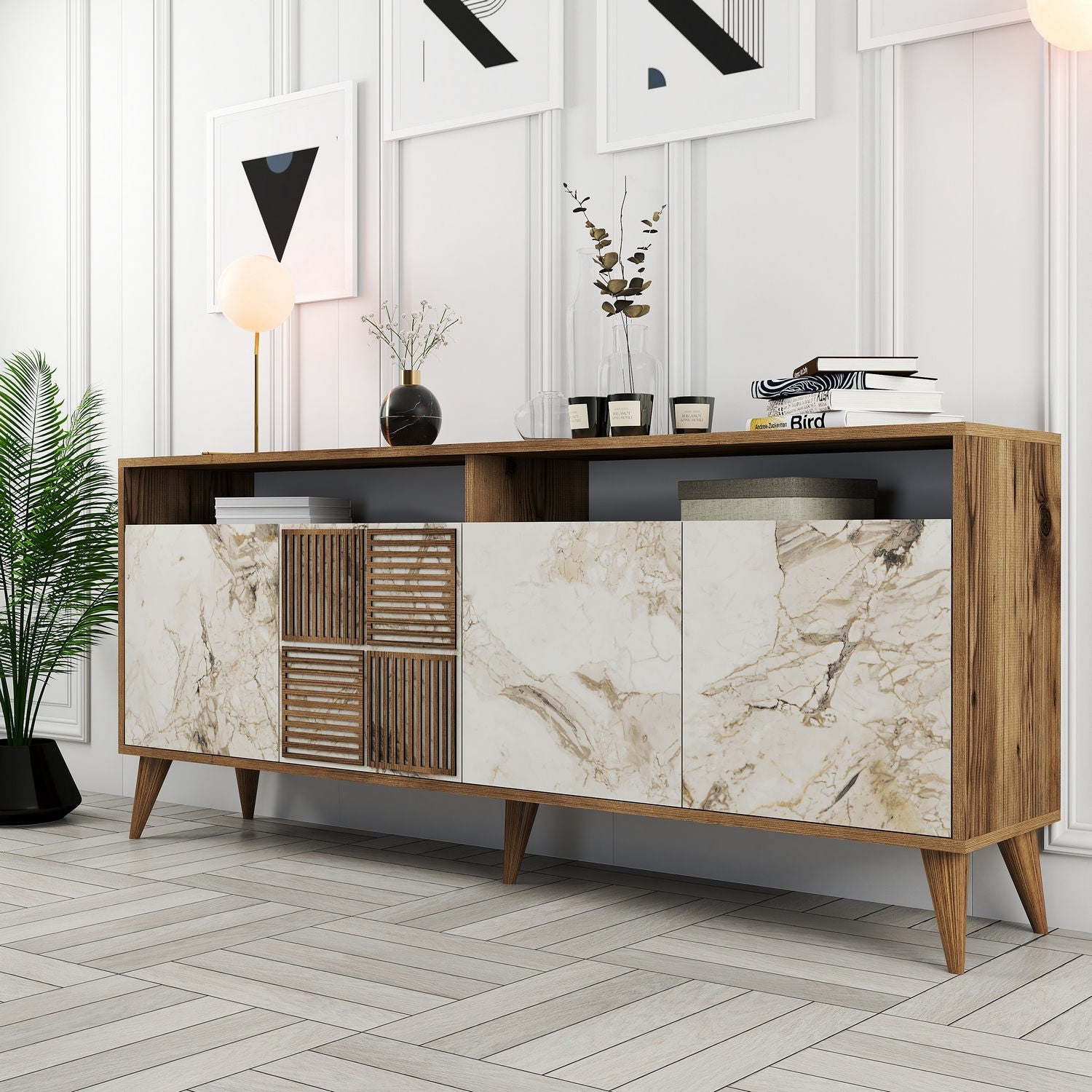 Konzolni stol Milan - Walnut, White Marble | AG-vitahome.hr