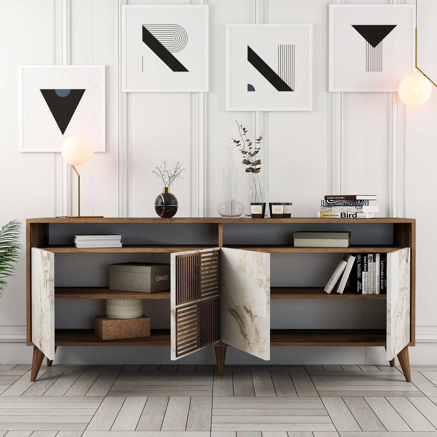 Konzolni stol Milan - Walnut, White Marble | AG-vitahome.hr