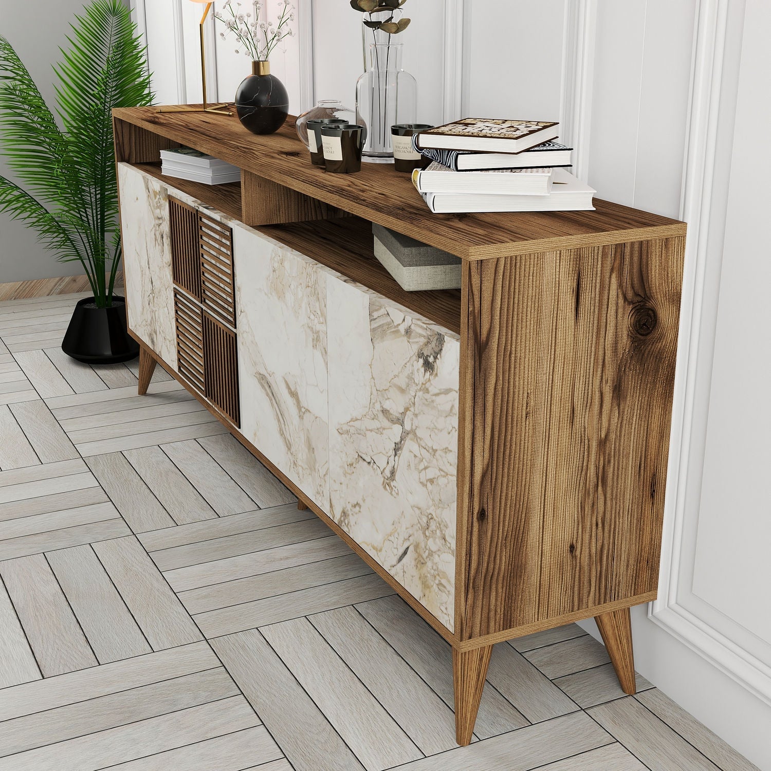 Konzolni stol Milan - Walnut, White Marble | AG-vitahome.hr