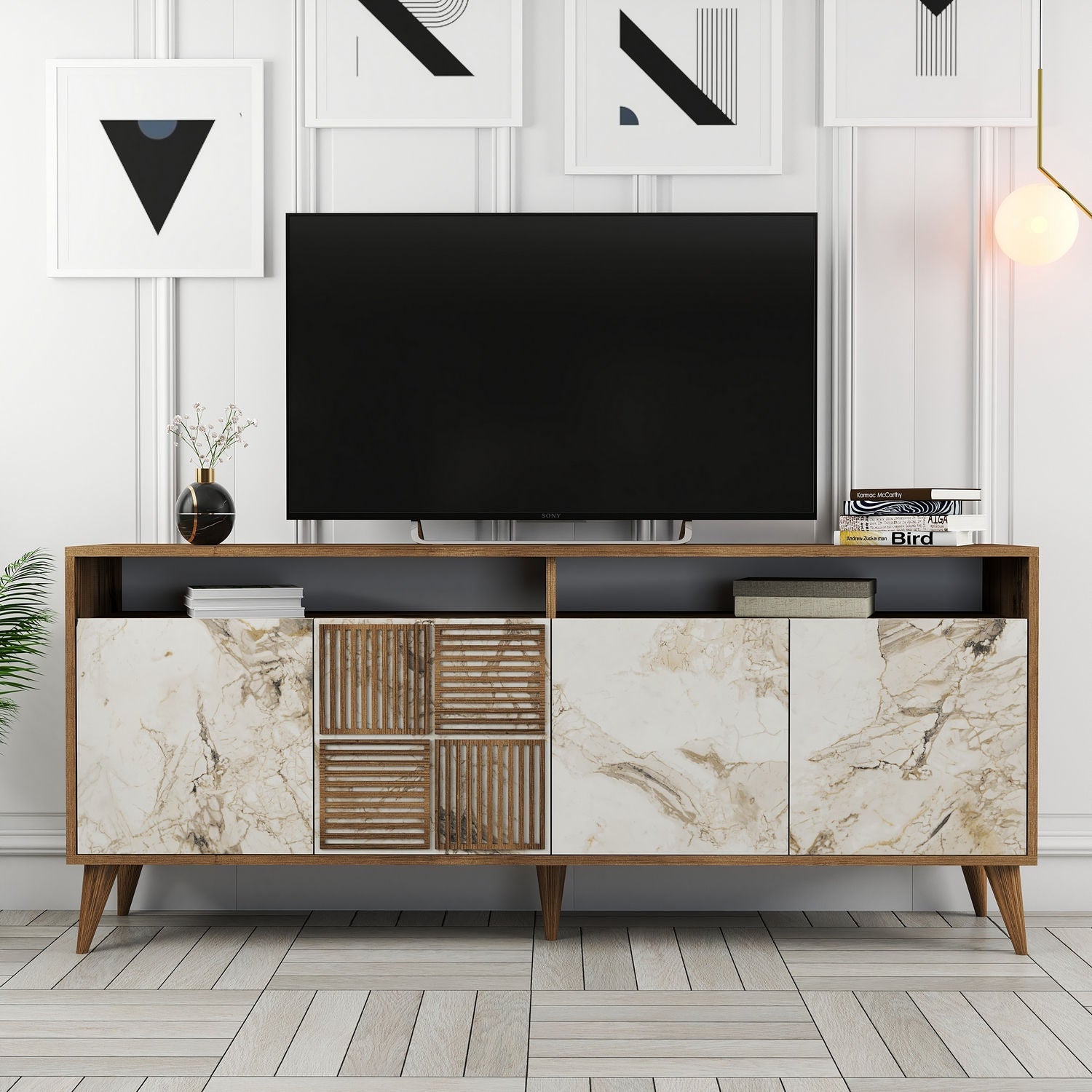 Konzolni stol Milan - Walnut, White Marble | AG-vitahome.hr