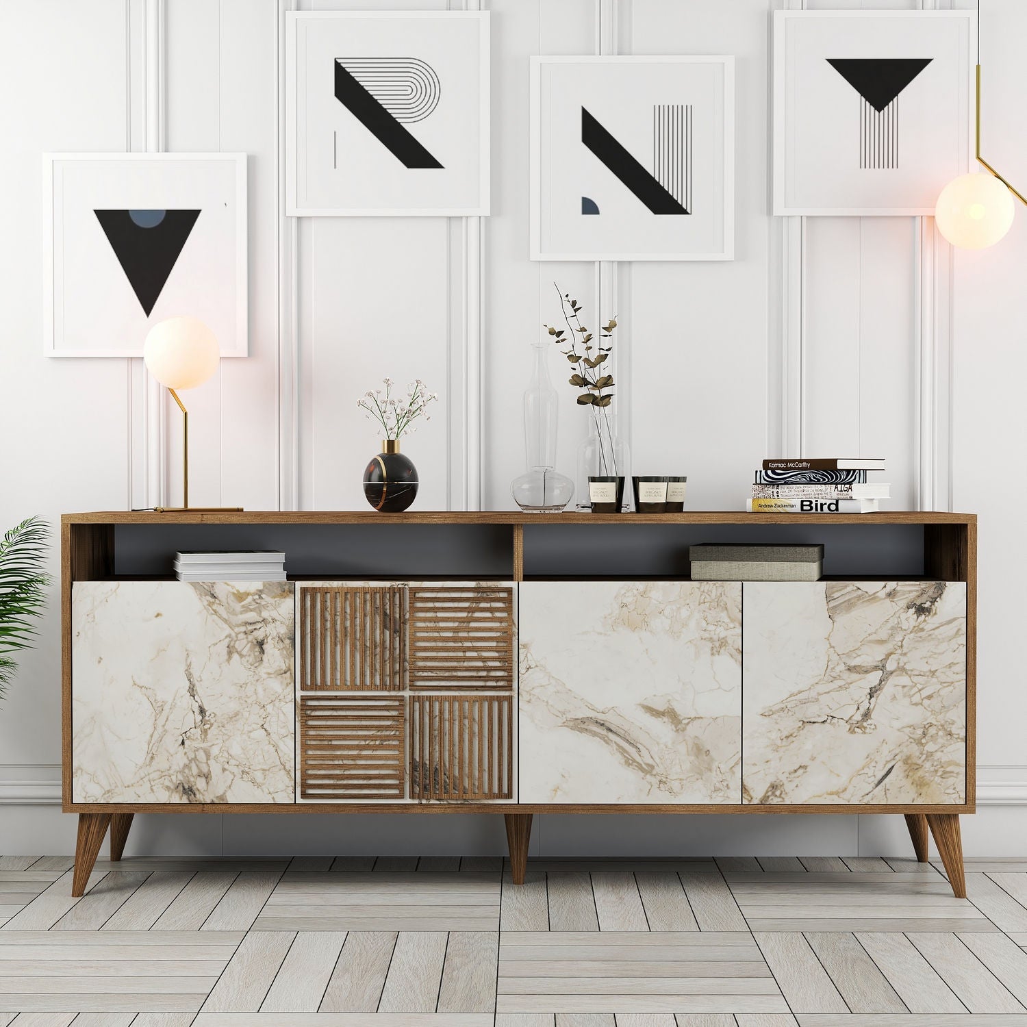 Konzolni stol Milan - Walnut, White Marble | AG-vitahome.hr
