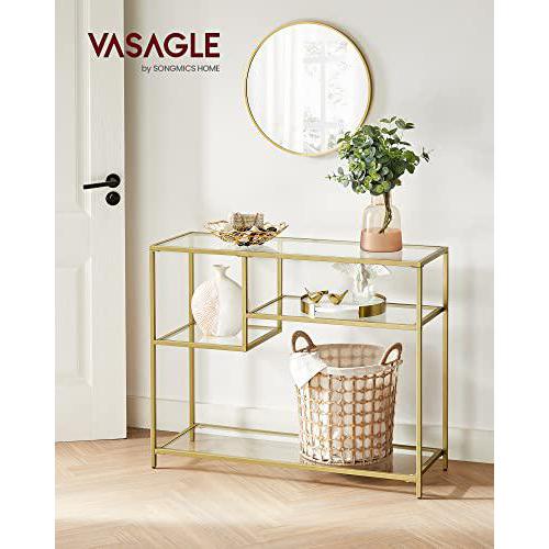 Konzolni stol od kaljenog stakla s metalnim okvirom, 35 x 100 x 80 cm, zlatni | VASAGLE-vitahome.hr