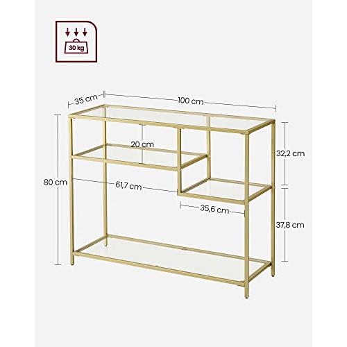 Konzolni stol od kaljenog stakla s metalnim okvirom, 35 x 100 x 80 cm, zlatni | VASAGLE-vitahome.hr