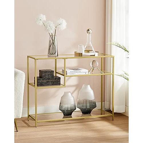 Konzolni stol od kaljenog stakla s metalnim okvirom, 35 x 100 x 80 cm, zlatni | VASAGLE-vitahome.hr